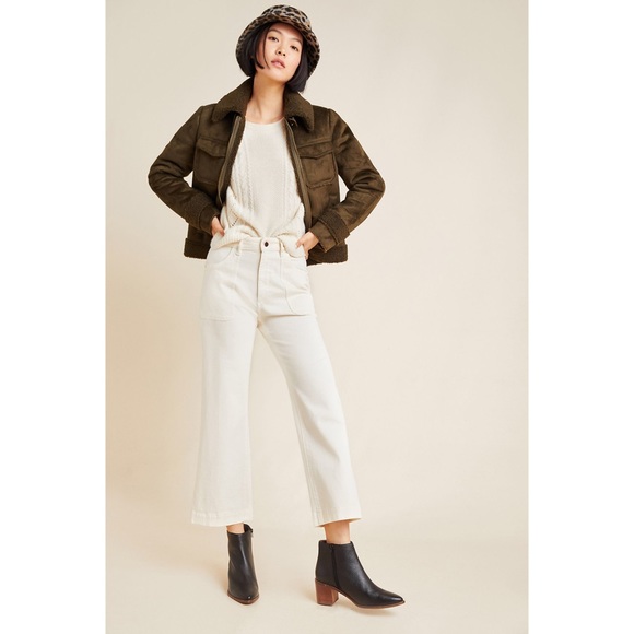 Like New | DL1961 Anthropologie Hepburn Cropped Wide-Leg Jeans in Cream - Picture 2 of 13